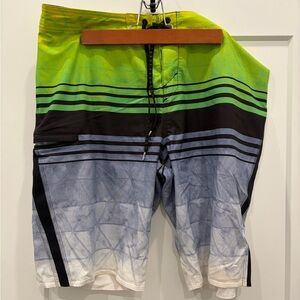 Vibrant Green and Gray Men's Swim Board Shorts